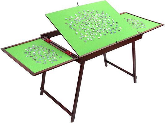 A green jigsaw puzzle table